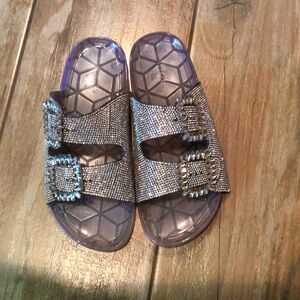 Sparkling Silver Slide Sandals